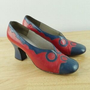 True Vintage 70s Leather Chunky Heel Pumps 7.5 Retro Granny Cosplay Funky Groovy